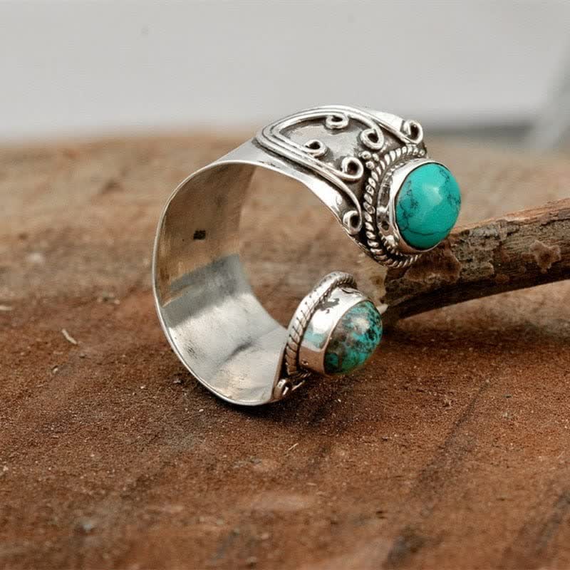 Olivenorma Anello Vintage Turchese con Bordo Aperto 