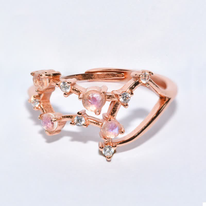 Anello con simbolo zodiacale in pietra di luna naturale Olivenorma