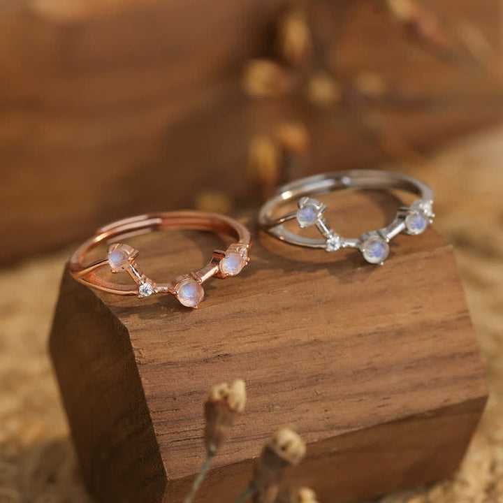 Anello con simbolo zodiacale in pietra di luna naturale Olivenorma