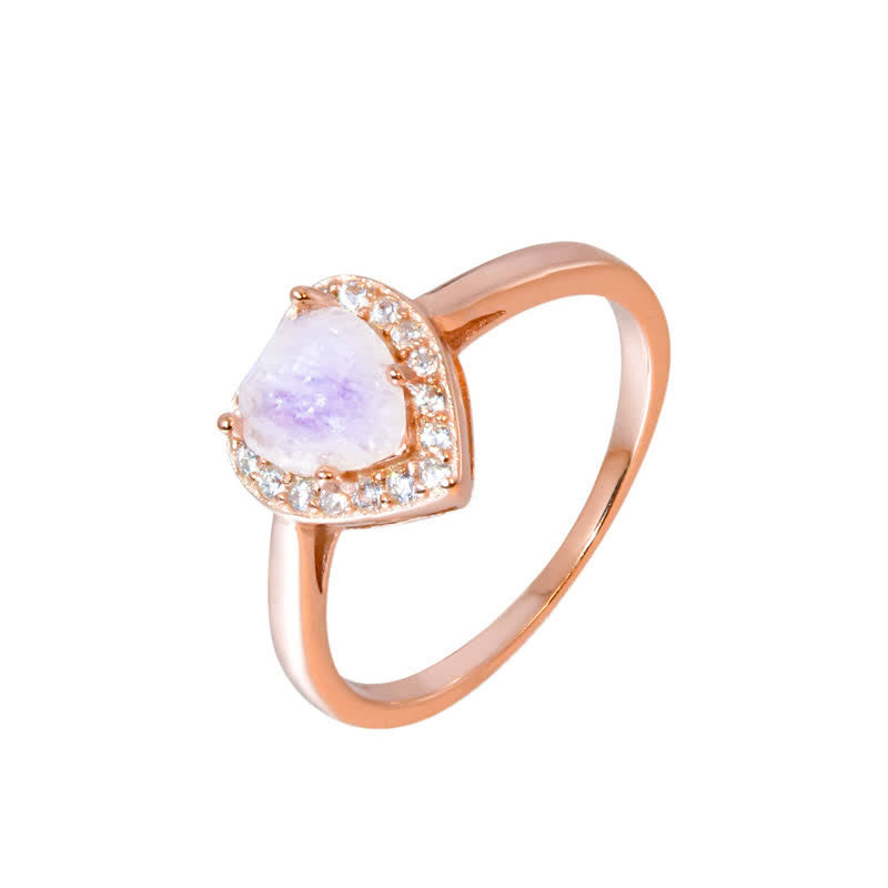 Anello a forma di cuore sfaccettato in pietra di luna naturale Olivenorma