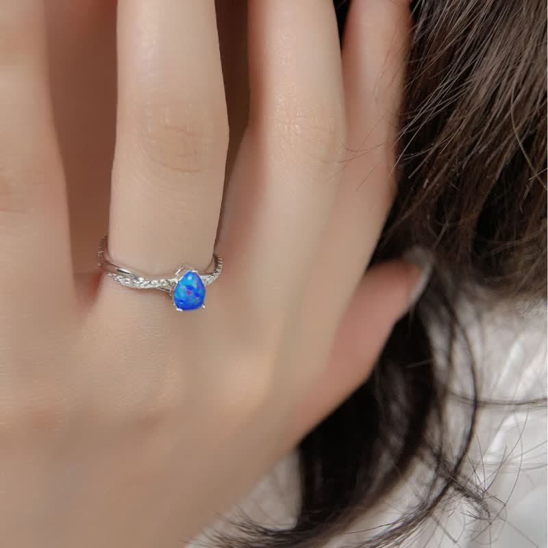 Olivenorma Goccia d'acqua Opale blu Zircone bianco