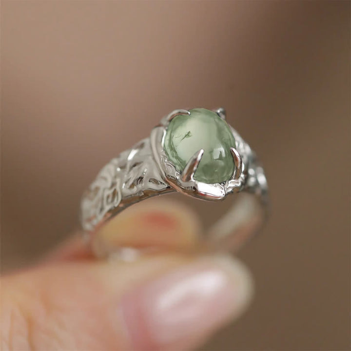 Olivenorma Anello Vintage Geometrico in Agata Muschiata a Quattro Artigli