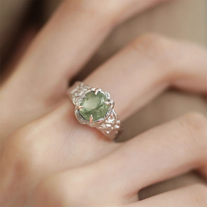 Olivenorma Anello Vintage Geometrico in Agata Muschiata a Quattro Artigli