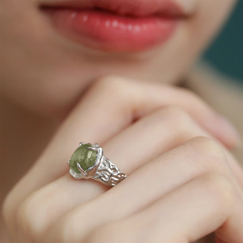 Olivenorma Anello Vintage Geometrico in Agata Muschiata a Quattro Artigli