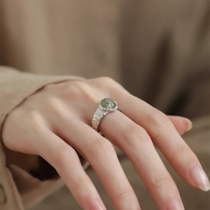 Olivenorma Anello Vintage Geometrico in Agata Muschiata a Quattro Artigli