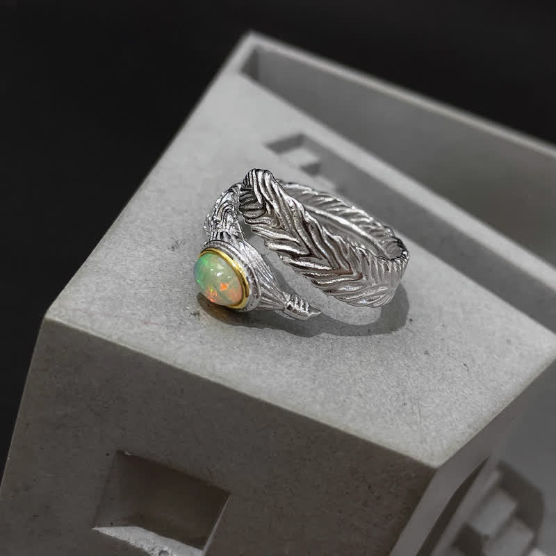 Anello aperto con piuma di opale naturale Olivenorma