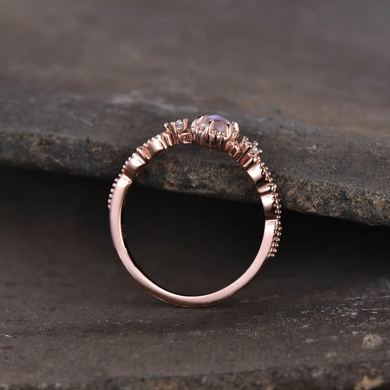 Anello di fidanzamento con tre pietre di luna Olivenorma