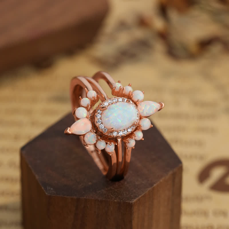 Olivenorma Anello con design a tripla corona in opale naturale 