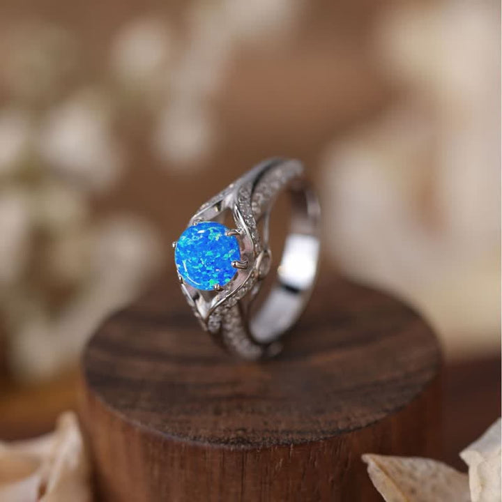 Anello di lusso in opale blu naturale Olivenorma