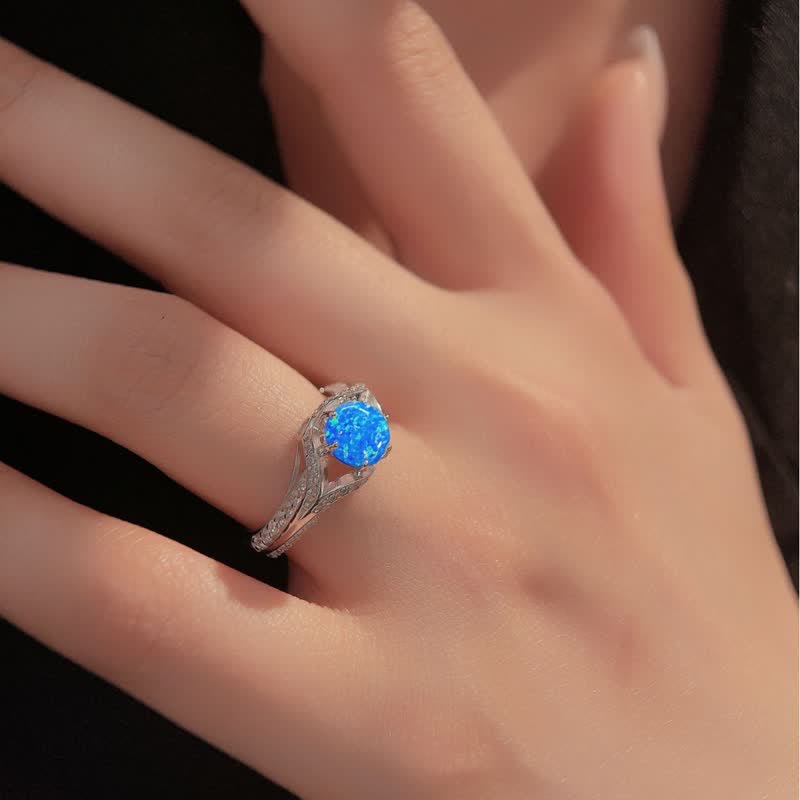 Anello di lusso in opale blu naturale Olivenorma