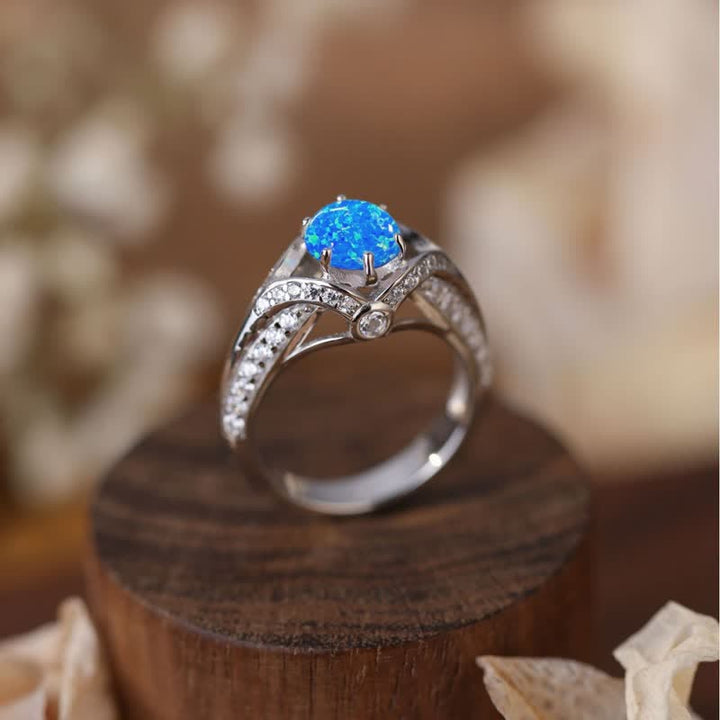 Anello di lusso in opale blu naturale Olivenorma
