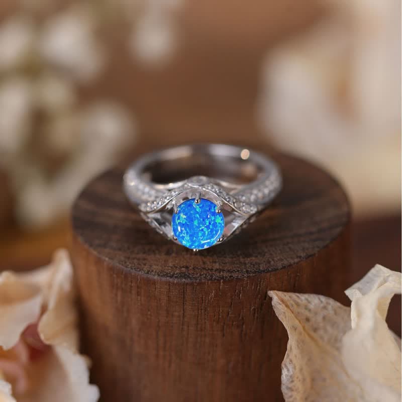 Anello di lusso in opale blu naturale Olivenorma