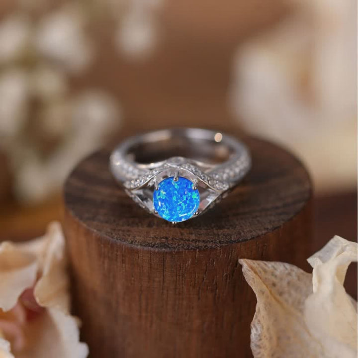 Anello di lusso in opale blu naturale Olivenorma