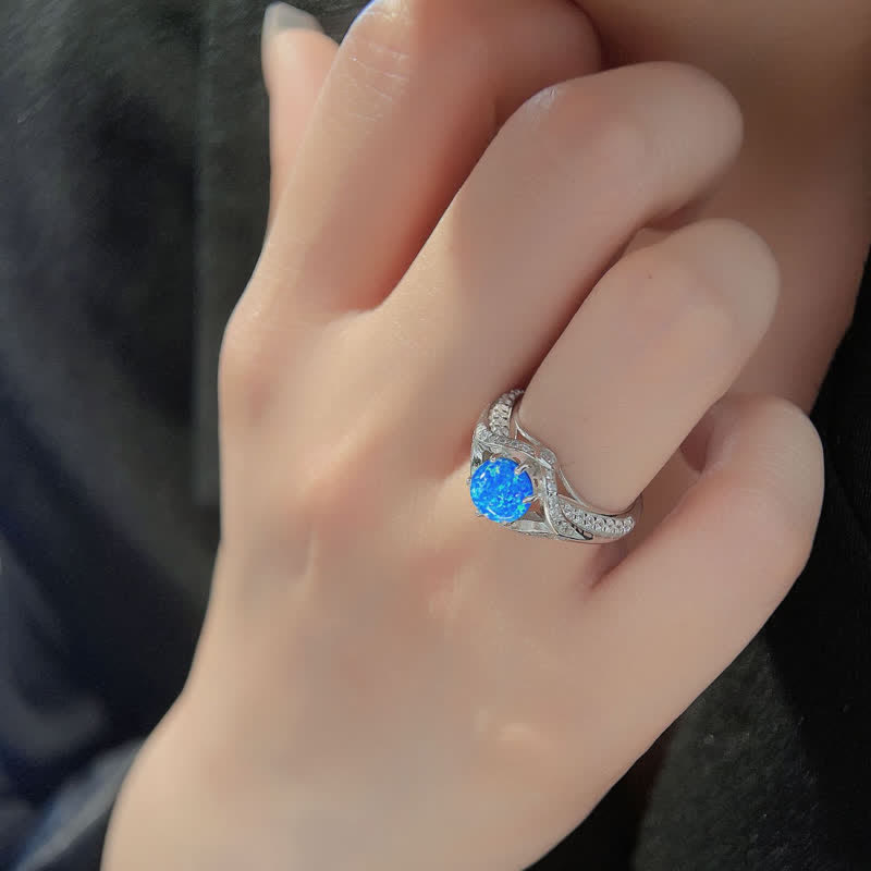 Anello di lusso in opale blu naturale Olivenorma