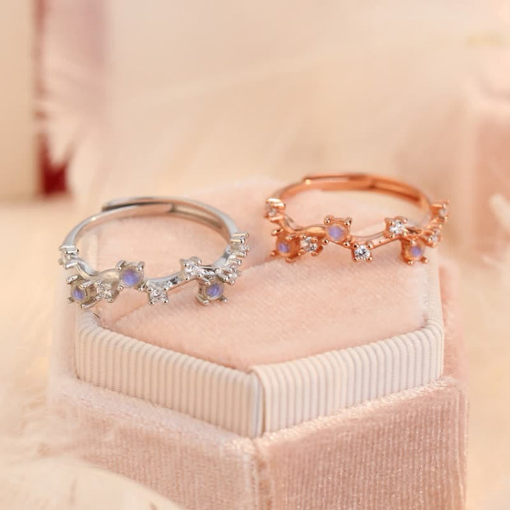 Anello di sintesi planetaria in pietra di luna naturale Olivenorma