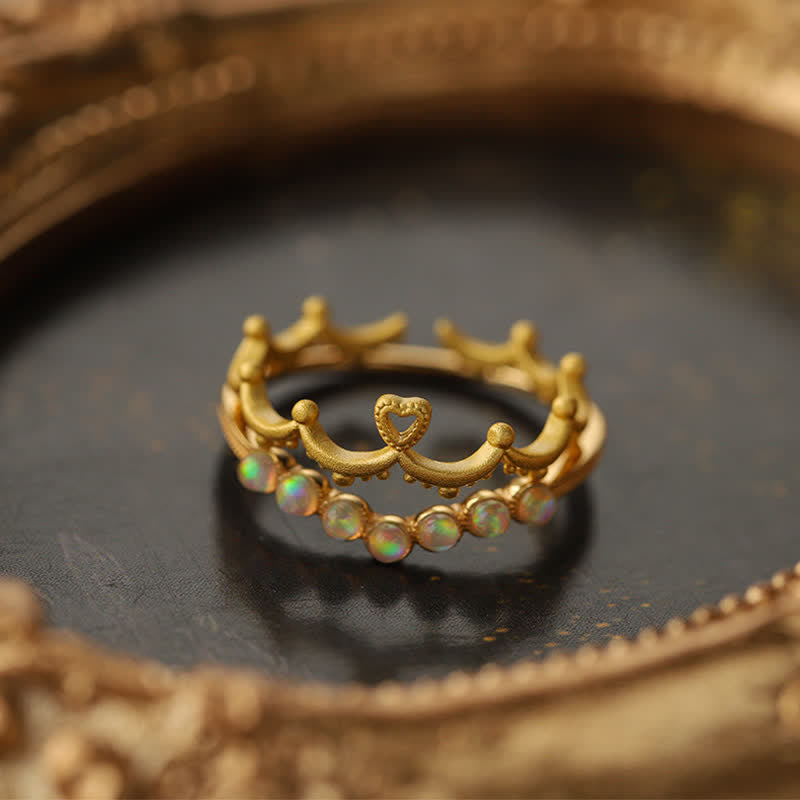 Anello a doppio strato con corona a onda in opale naturale Olivenorma