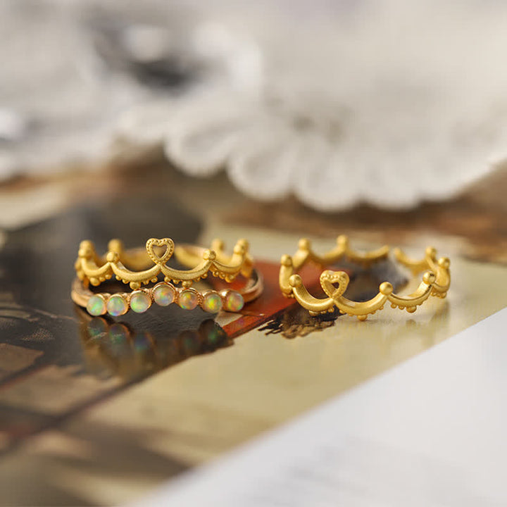 Anello a doppio strato con corona a onda in opale naturale Olivenorma