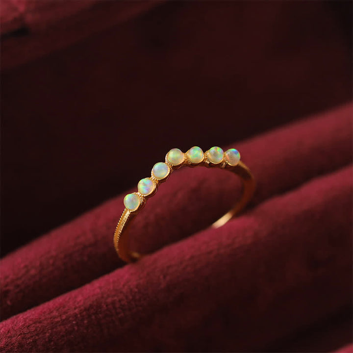 Anello a doppio strato con corona a onda in opale naturale Olivenorma