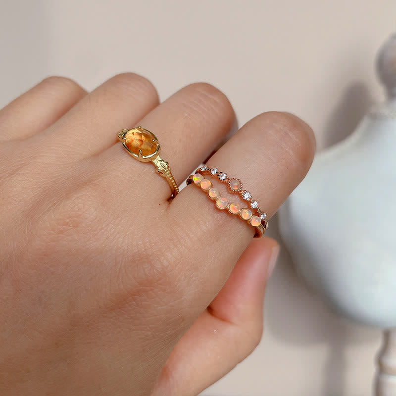 Anello a doppio strato con corona a onda in opale naturale Olivenorma