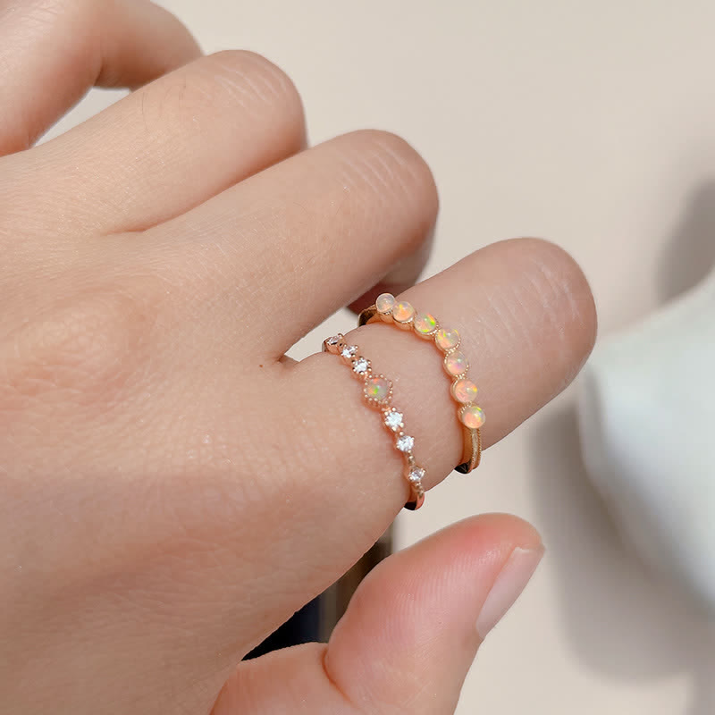 Anello a doppio strato con corona a onda in opale naturale Olivenorma