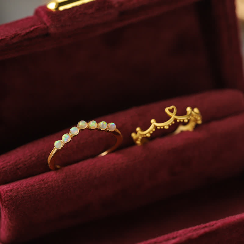 Anello a doppio strato con corona a onda in opale naturale Olivenorma