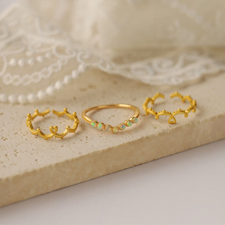 Anello a doppio strato con corona a onda in opale naturale Olivenorma