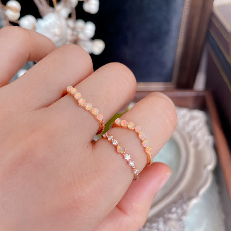 Anello a doppio strato con corona a onda in opale naturale Olivenorma