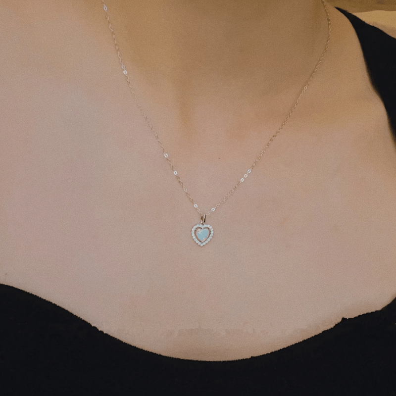 Collana con ciondolo a forma di cuore in zircone bianco opale Olivenorma - Argento - image 1