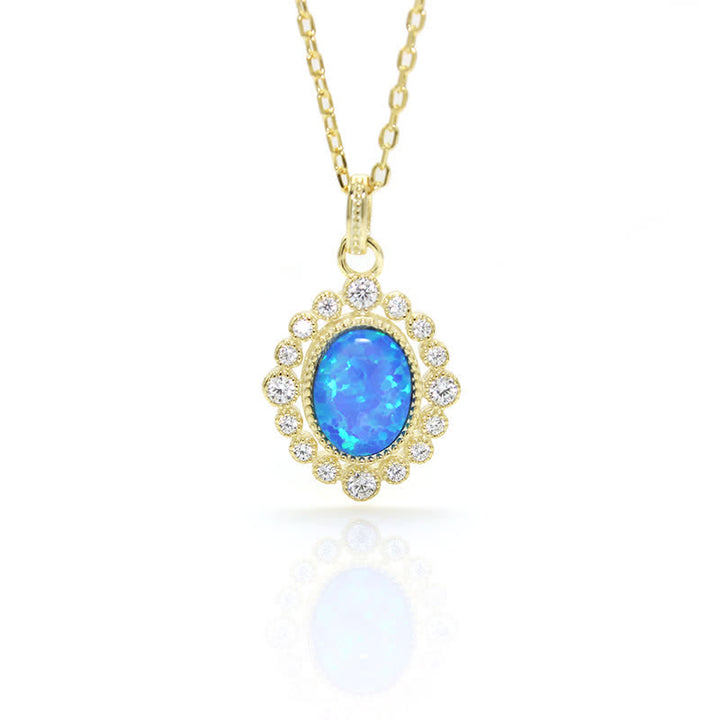 Collana con ciondolo ovale inciso in blu opale Olivenorma