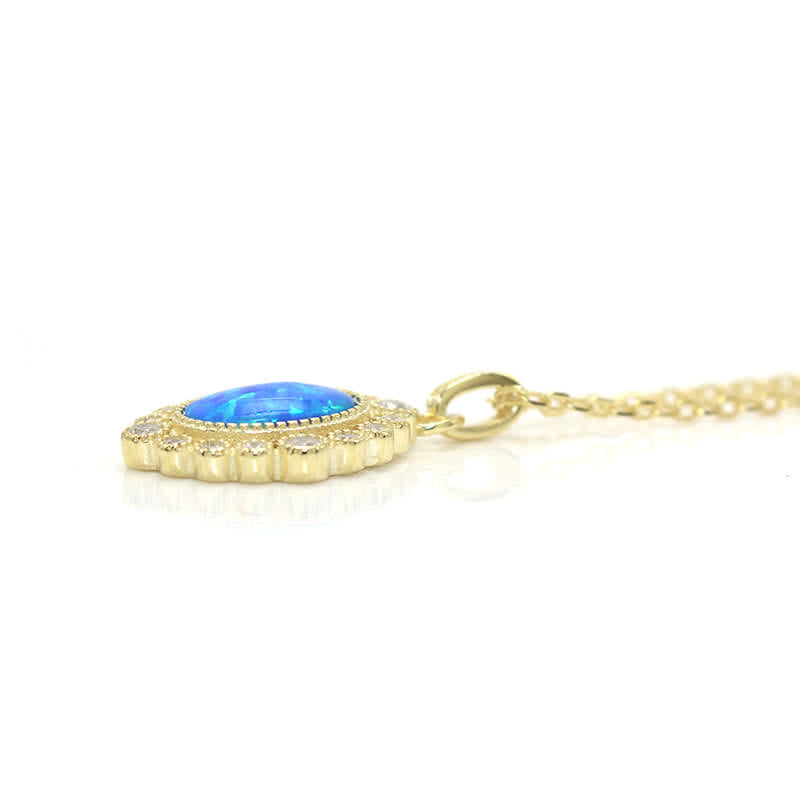 Collana con ciondolo ovale inciso in blu opale Olivenorma