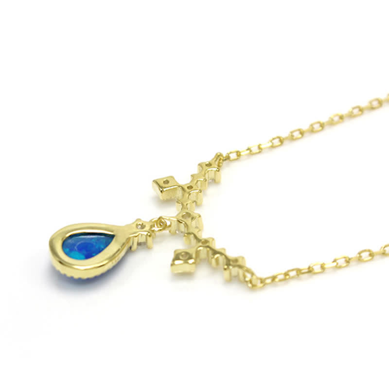 Collana con ciondolo a goccia d'acqua in zircone bianco e blu Olivenorma 