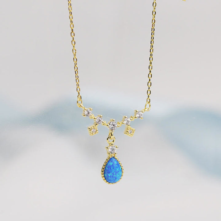 Collana con ciondolo a goccia d'acqua in zircone bianco e blu Olivenorma 