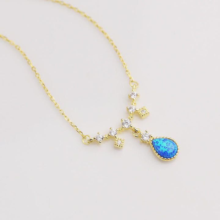 Collana con ciondolo a goccia d'acqua in zircone bianco e blu Olivenorma 