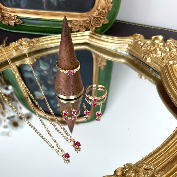 Olivenorma Delicato Anello Granato Orecchini Collana