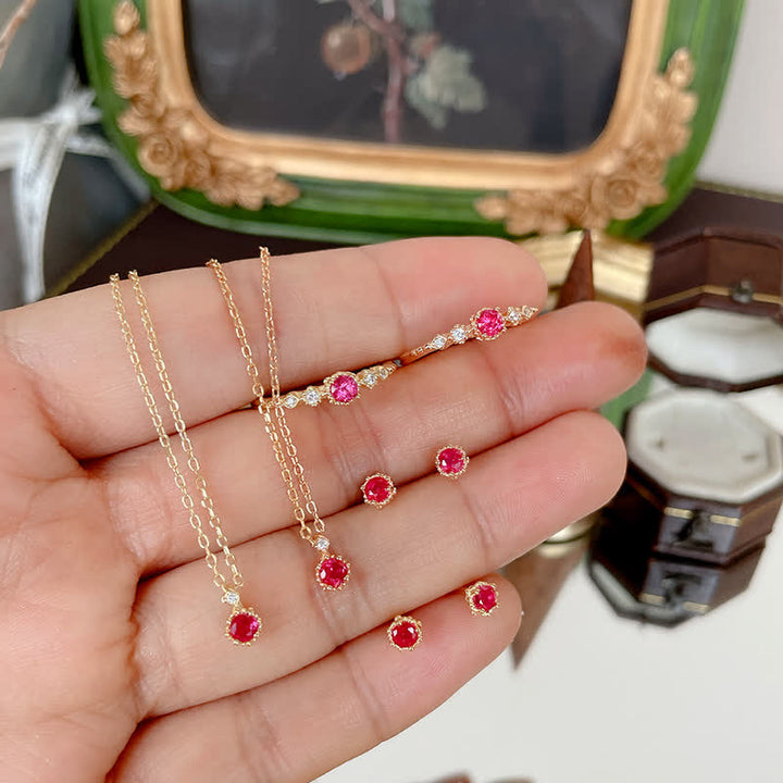 Olivenorma Delicato Anello Granato Orecchini Collana