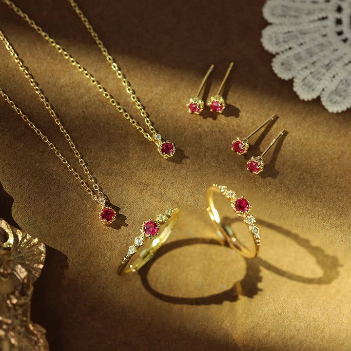 Olivenorma Delicato Anello Granato Orecchini Collana