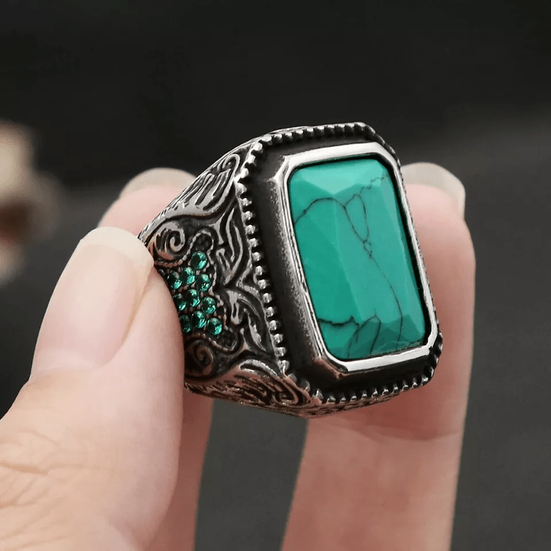 Olivenorma Anello indiano vintage con aquila turchese