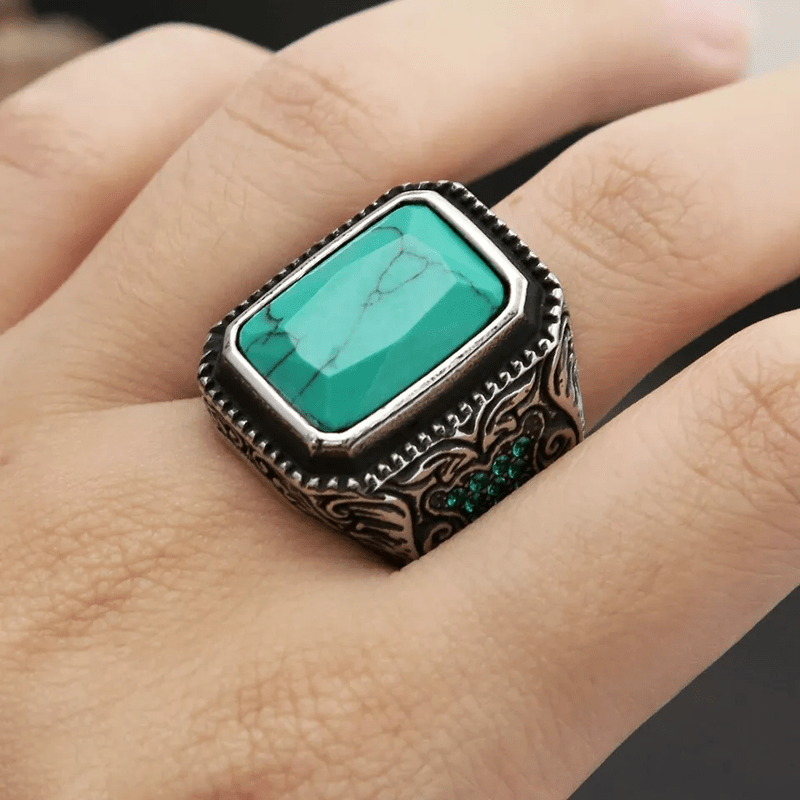 Olivenorma Anello indiano vintage con aquila turchese