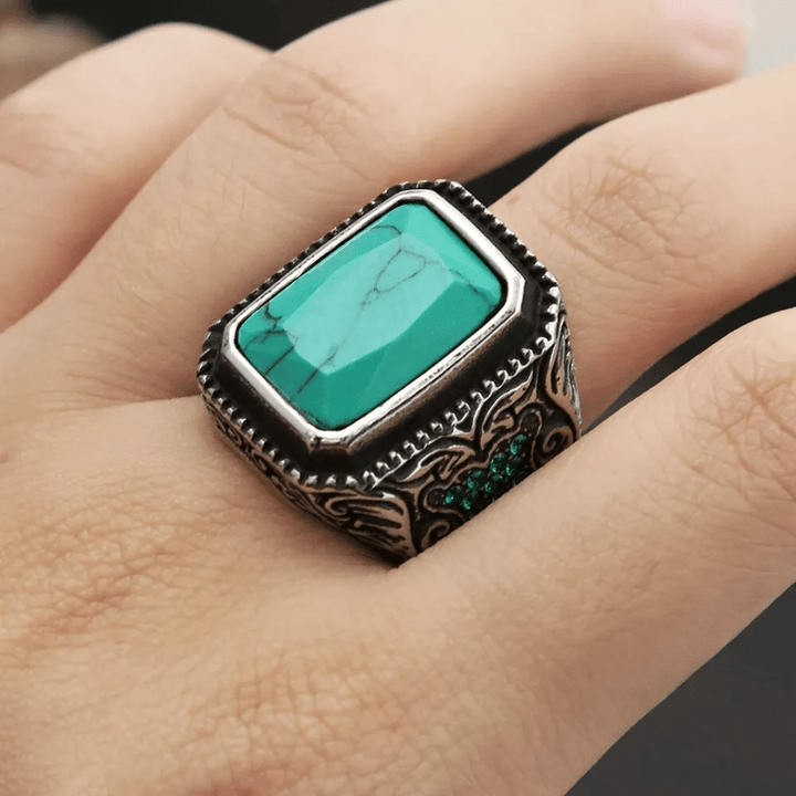 Olivenorma Anello indiano vintage con aquila turchese