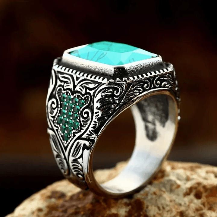 Olivenorma Anello indiano vintage con aquila turchese