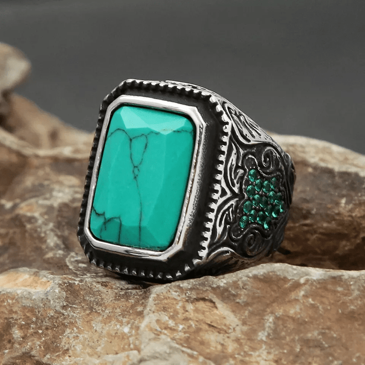 Olivenorma Anello indiano vintage con aquila turchese