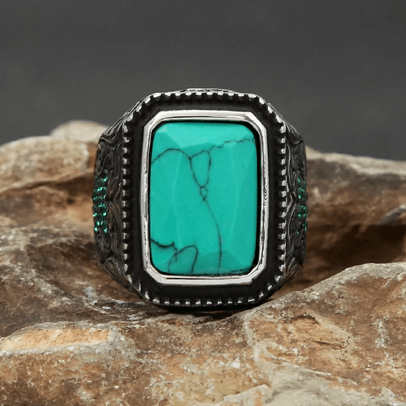 Olivenorma Anello indiano vintage con aquila turchese