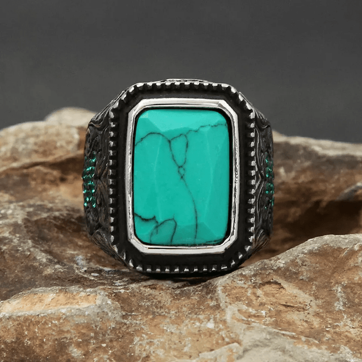 Olivenorma Anello indiano vintage con aquila turchese