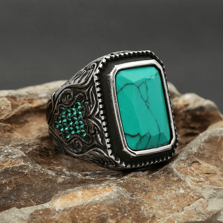 Olivenorma Anello indiano vintage con aquila turchese