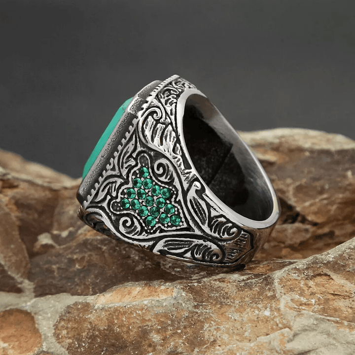 Olivenorma Anello indiano vintage con aquila turchese