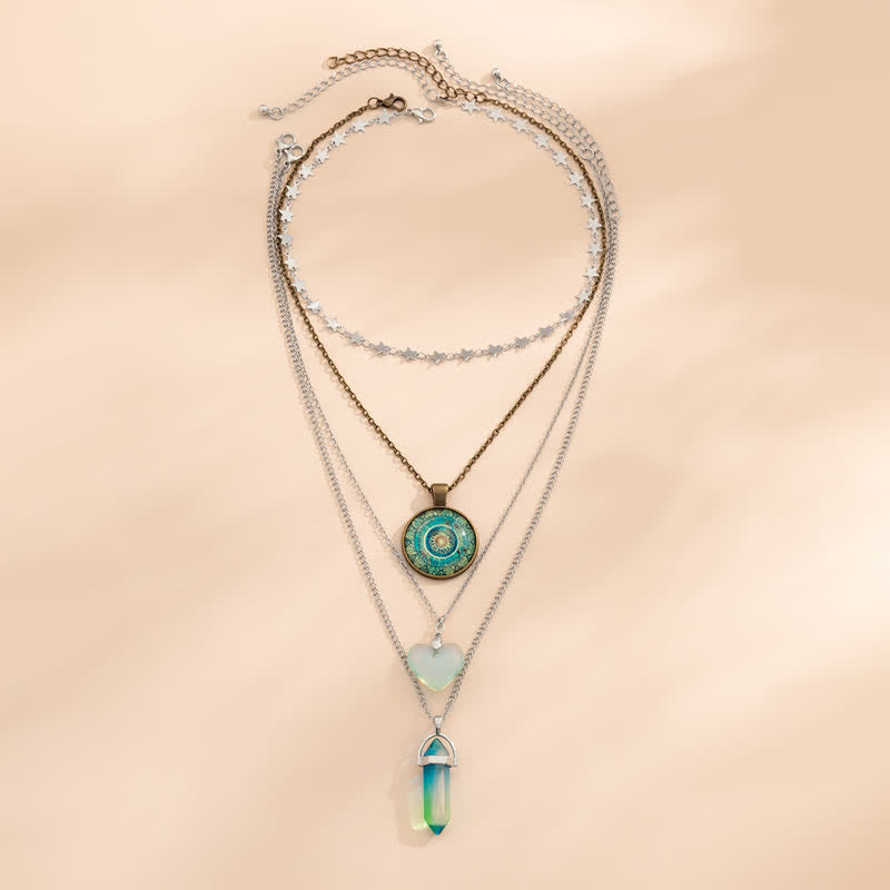 Olivenorma Opalite Cuore Ciondolo Collana Tre Strati Set