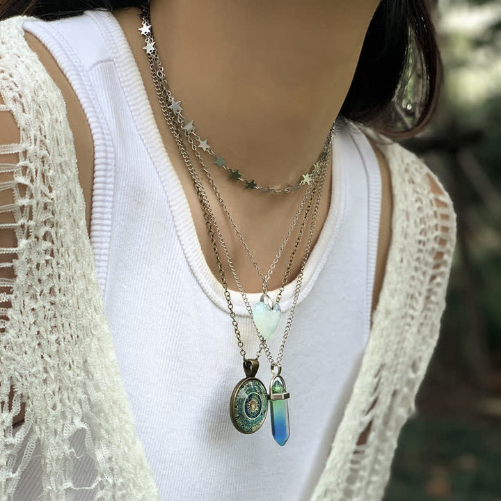 Olivenorma Opalite Cuore Ciondolo Collana Tre Strati Set