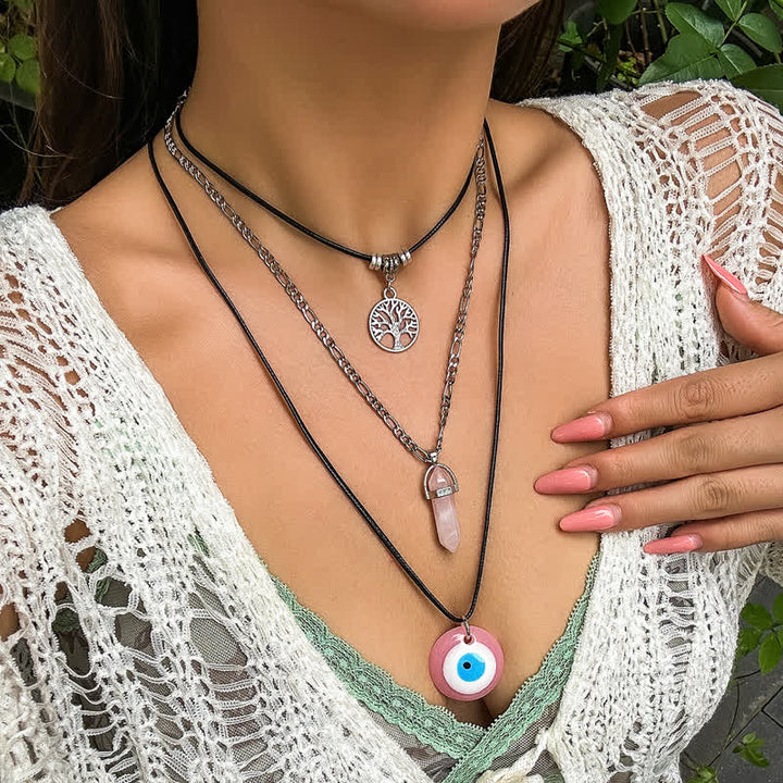 Olivenorma Set di collana con ciondolo albero della vita in pietra naturale
