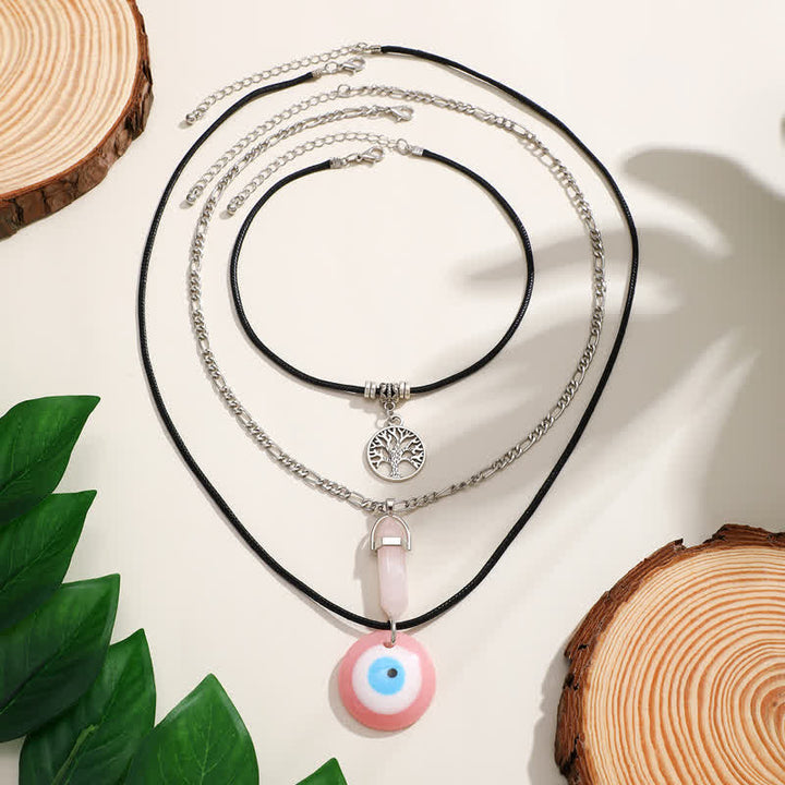 Olivenorma Set di collana con ciondolo albero della vita in pietra naturale