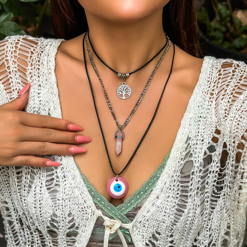 Olivenorma Set di collana con ciondolo albero della vita in pietra naturale